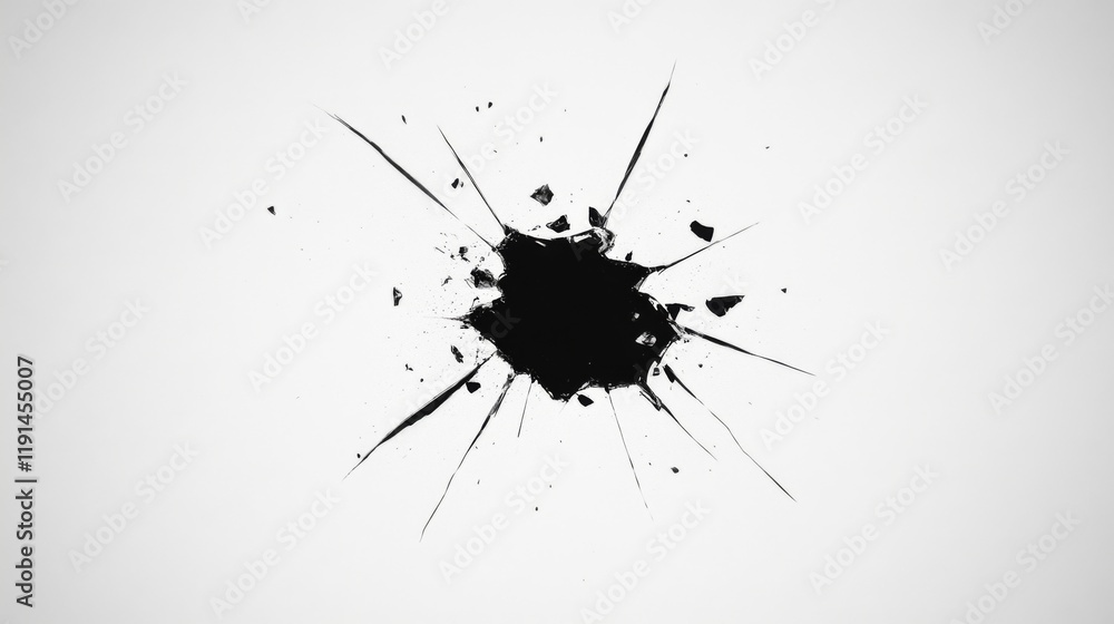 Shattered glass with radiating cracks and debris, isolated on white background. Shattered glass with radiating cracks and debris, isolated on white background.