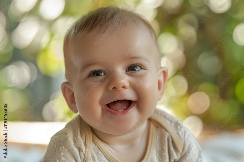 Joyful baby close-up portrait in natural light capturing happiness and innocence Joyful baby close-up portrait in natural light capturing happiness and innocence