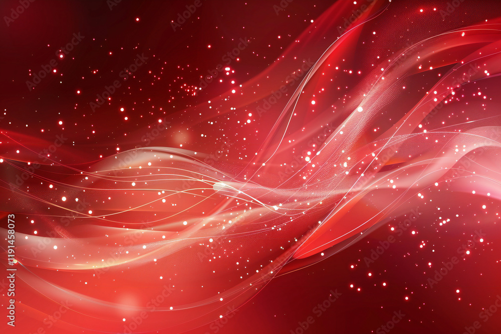 Fototapeta premium Abstract Red Background with Glowing Waves, Light Trails, and Shimmering Particles for a Digital Fantasy Design
