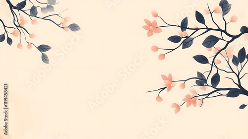 Delicate Peach Blossoms Branching Out On Beige Background