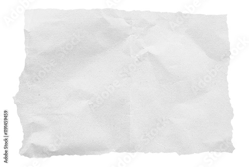 The image showcases a piece of white paper with a rough, torn edge, exhibiting a wrinkled texture, suggesting it has been crumpled. torn white paper isolated on background with clipping path. photo