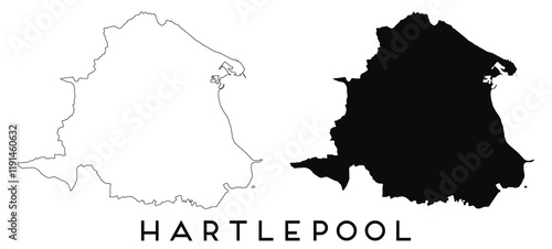 Hartlepool map outline and black silhouette vector