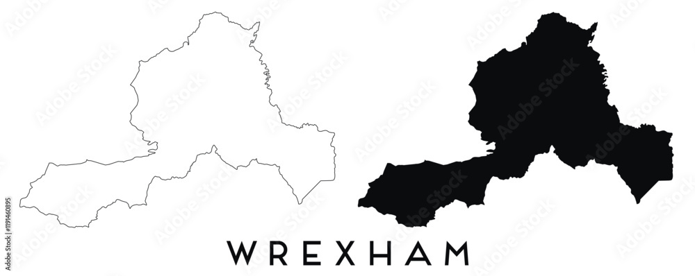 Obraz premium Wrexham map outline and black silhouette vector