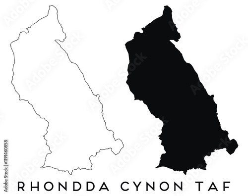 Rhondda Cynon Taf map outline and black silhouette vector photo