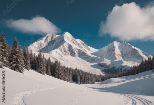 Wallpaper Mural Snowy mountain landscape with a bright blue sky backdrop Torontodigital.ca