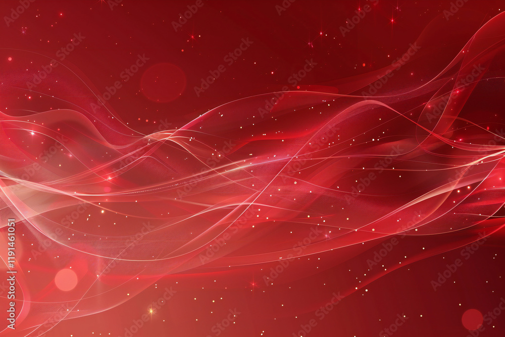 Fototapeta premium Abstract Red Background with Glowing Waves, Light Trails, and Shimmering Particles for a Digital Fantasy Design