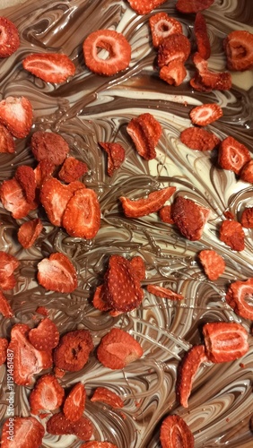 weiße und braune Schokolade mit roten Erdbeeren 