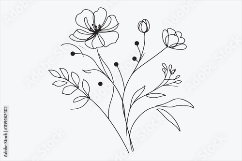 Simple line drawing of a floral arrangement