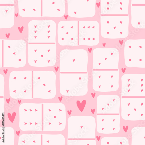 Seamless pattern with dominoes and heart. Vector Pastel background. Valentines day and love