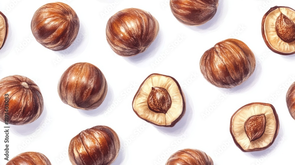Fresh Hazelnuts on a White Background, Top View, Natural Food Fresh Hazelnuts on a White Background, Top View, Natural Food