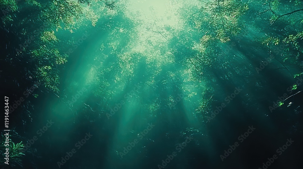 Fototapeta premium Sunlight Filtering Through Dense Green Forest Canopy in Nature