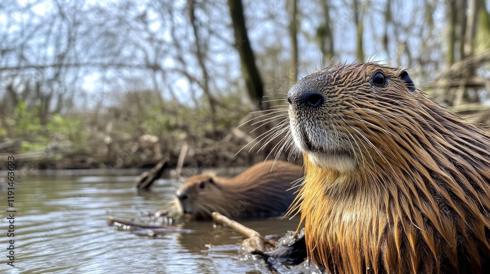 Close-up of a Beaver in a Natural Habitat Close-up of a Beaver in a Natural Habitat