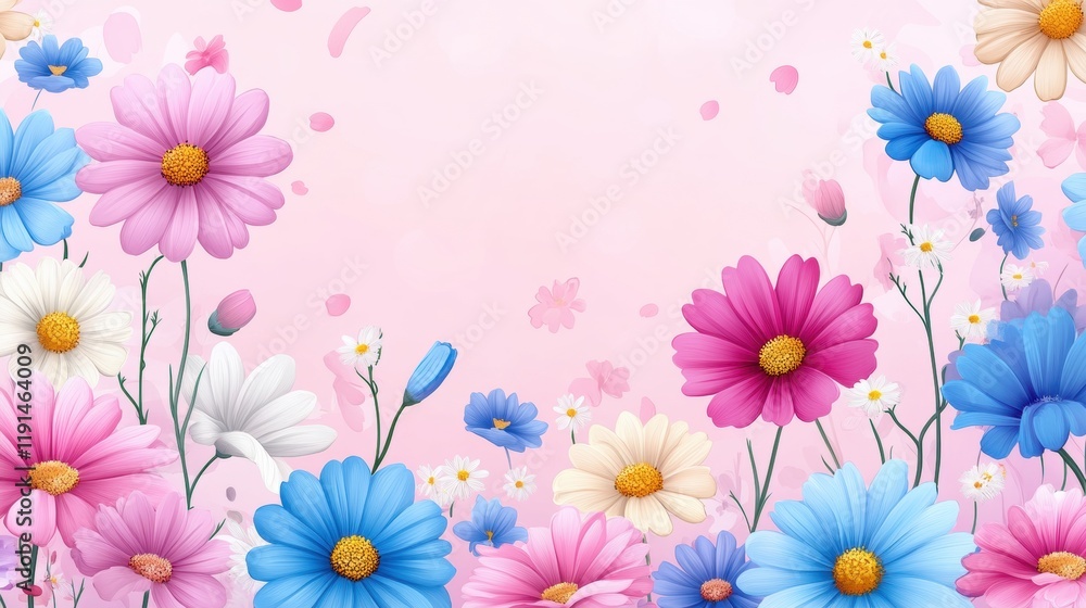 Fototapeta premium Vibrant Floral Background with Colorful Flowers and Soft Petals