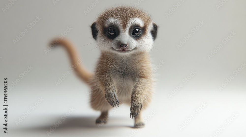 Cute baby meerkat standing upright with a curious expression Cute baby meerkat standing upright with a curious expression