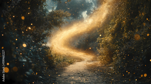 Dynamic swirl of hailstorm particles and dust energizing abandoned pathway. Starstream. Illustration