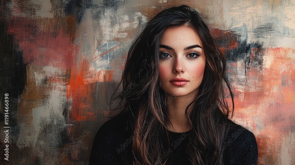 Fototapeta premium Woman with long hair, studio portrait, colorful background, beauty