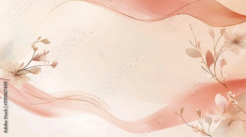 Elegant Peach Watercolor Floral Design With Swirling Lines