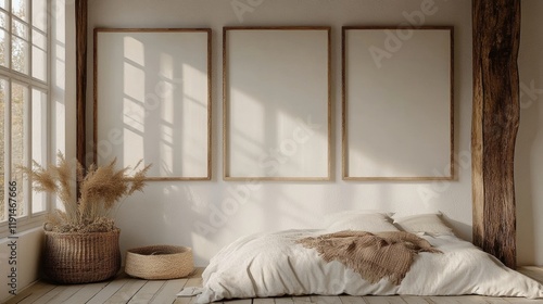 Cozy minimalistic bedroom design with natural light and decor