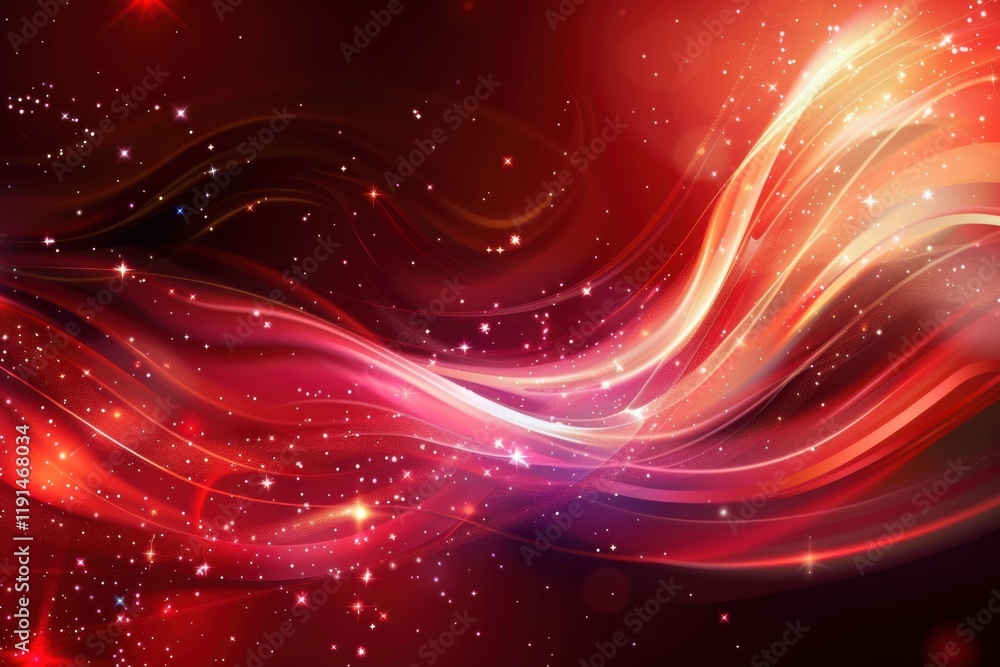 Obraz premium Abstract Red Background with Glowing Waves, Light Trails, and Shimmering Particles for a Digital Fantasy Design