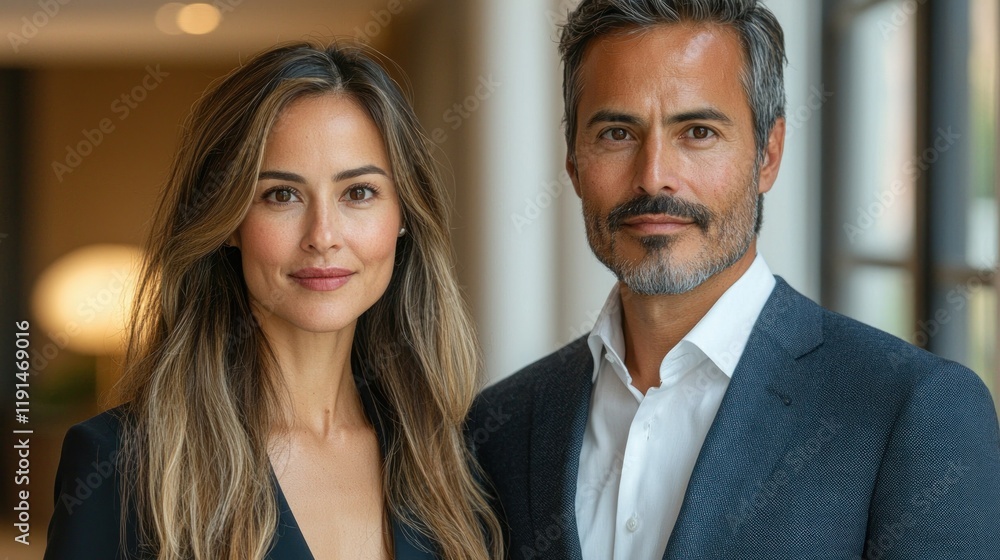 Portrait of a successful business couple, showcasing confidence and elegance.