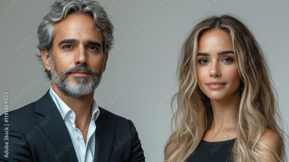 Portrait of a sophisticated man and woman, elegant style, studio shot Portrait of a sophisticated man and woman, elegant style, studio shot
