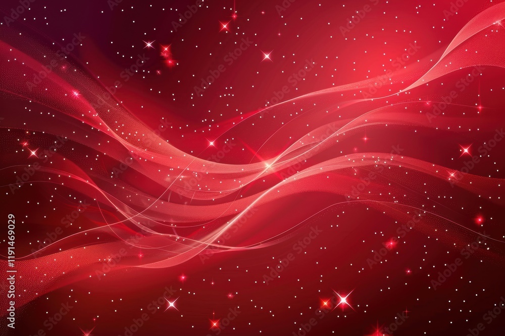 Fototapeta premium Abstract Red Background with Glowing Waves, Light Trails, and Shimmering Particles for a Digital Fantasy Design