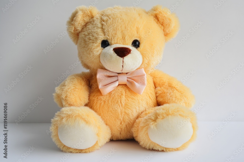 Obraz premium Soft, cheerful teddy bear with pink bow, inviting warmth and com