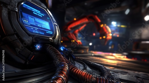 Futuristic Tech Panel in a Sci-Fi Factory