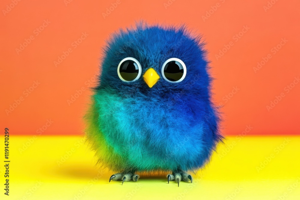 Naklejka premium Colorful fluffy bird on vibrant background