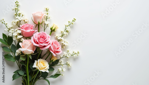 Beautiful bouquet of pink roses and delicate greenery elegantly arranged for a soothing and decorative effect.