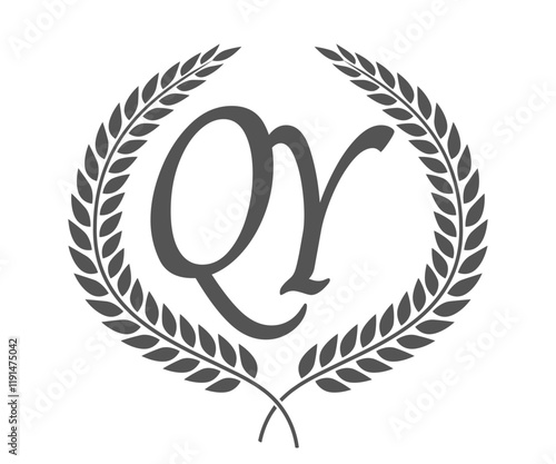 Initial letter Q and Y, QY monogram logo design with laurel wreath. Luxury calligraphy font. photo