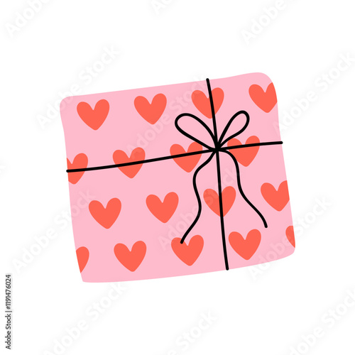 Gift wrapped in pink paper with heart patterns, ideal for celebrations or special occasions