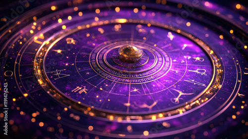 Sagittarius zodiac sign against horoscope wheel. Astrology calendar. Esoteric horoscope and fortune telling concept