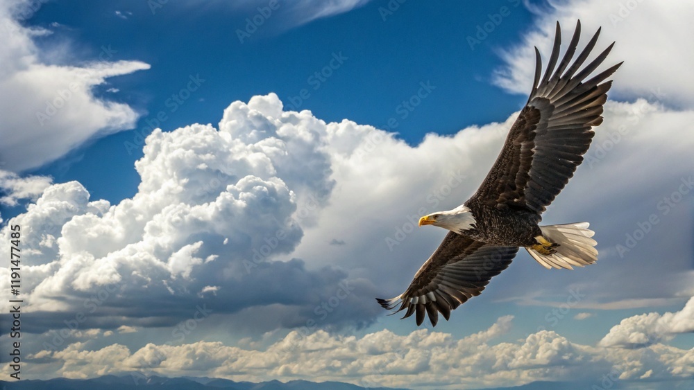 Obraz premium Eagle Soaring Above Clouds, american bald eagle