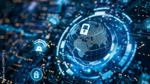 Holographic globe surrounded by Zero Trust icons symbolizing global cybersecurity and access policies


