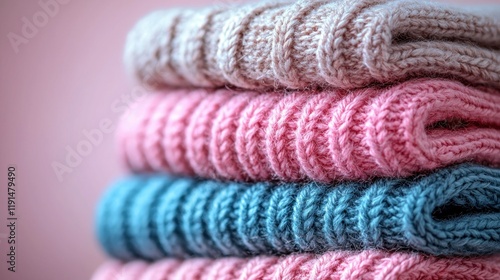 A Stack of Soft Knitted Sweaters in Pastel Colors