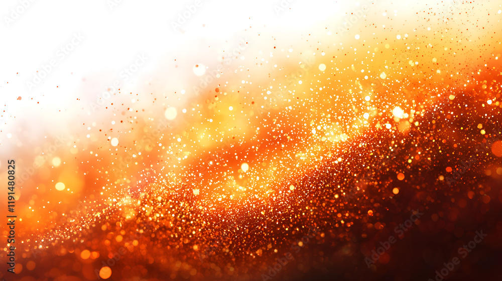 Obraz premium Vibrant Orange and Gold Glittering Bokeh Background with Sparkling Particles and Warmth Glow