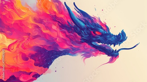 Vibrant Abstract Dragon Head In Flaming Hues