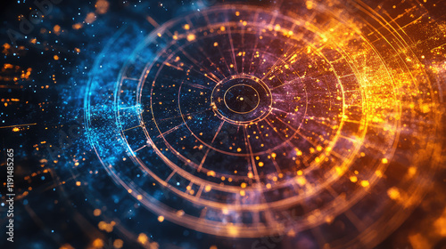 Virgo zodiac sign against horoscope wheel. Astrology calendar. Esoteric horoscope and fortune telling concept