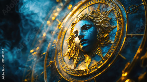 Virgo zodiac sign against horoscope wheel. Astrology calendar. Esoteric horoscope and fortune telling concept