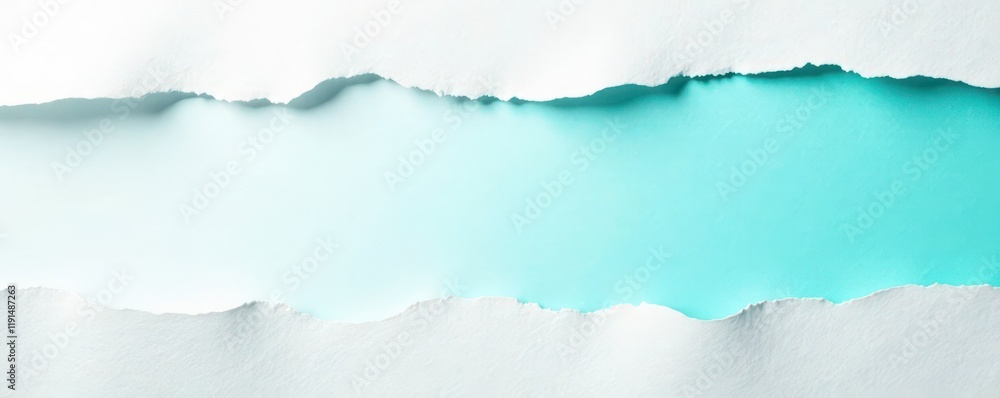 Obraz premium Close-up of ripped white notepaper with turquoise accents , paper texture, torn