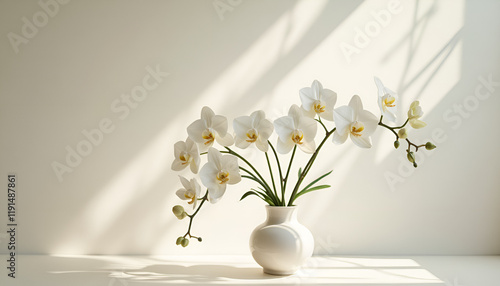 Wallpaper Mural Elegant white orchids in a vase with soft shadows on a light background  for Women's Day Torontodigital.ca