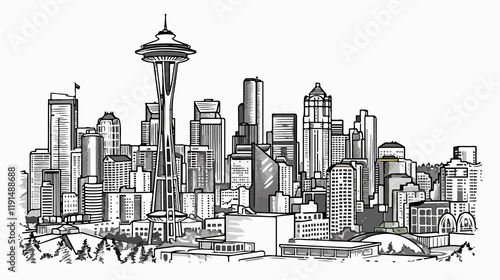 _Outline of Seattle Skyline Sketch Vector Illustration