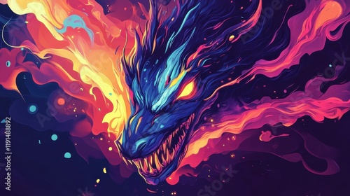 Fiery Dragon Head Abstract Art Digital Painting