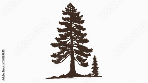 Single Sequoia Tree Silhouette Flat Icon Vector For Nature Designs