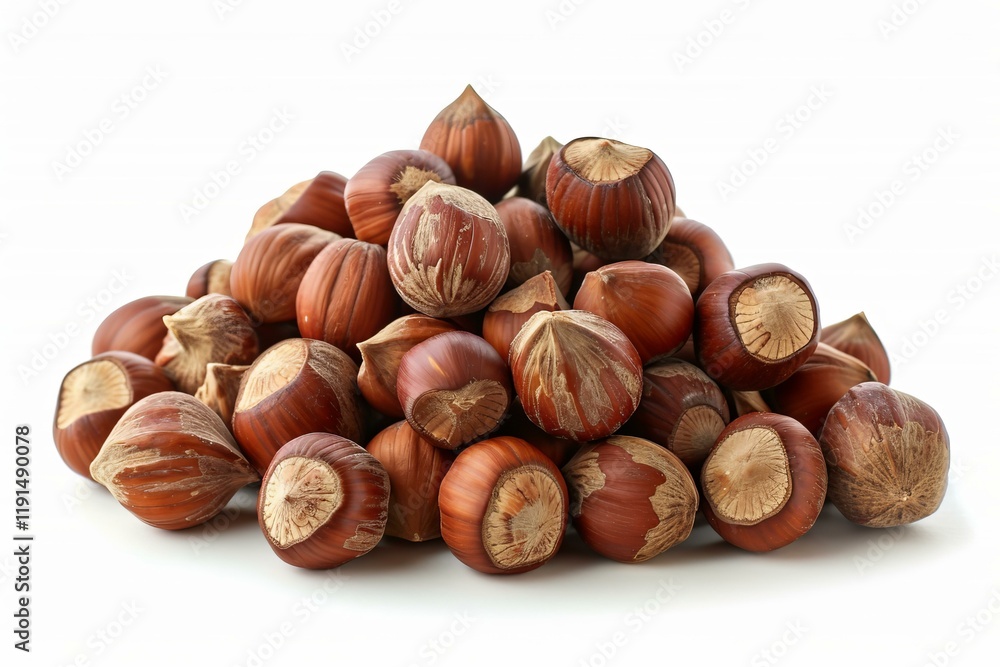 Hazelnuts forming a pile isolated on white background Hazelnuts forming a pile isolated on white background