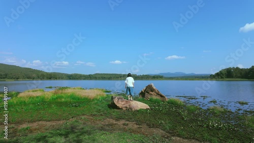 landscape with lake and blue sky