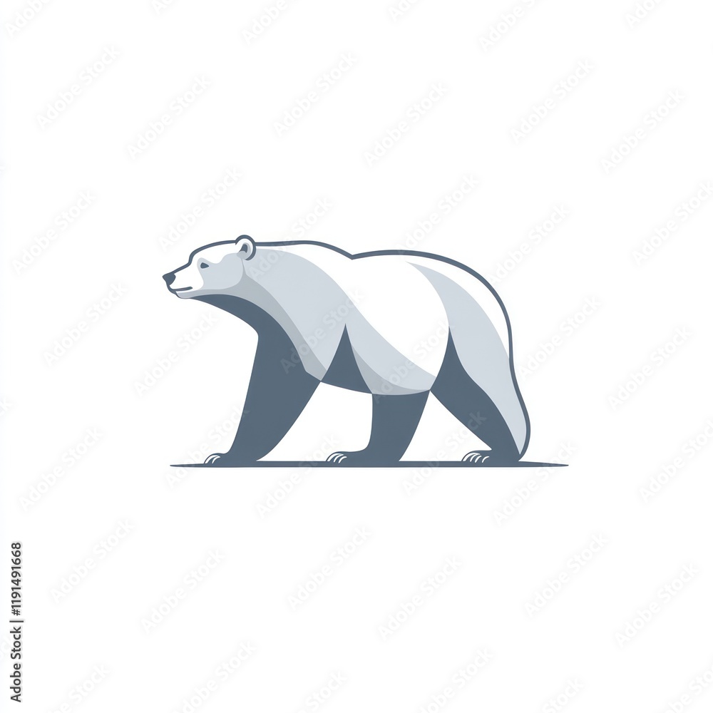 Fototapeta premium Arctic polar bear walking, logo style, white background, conservation