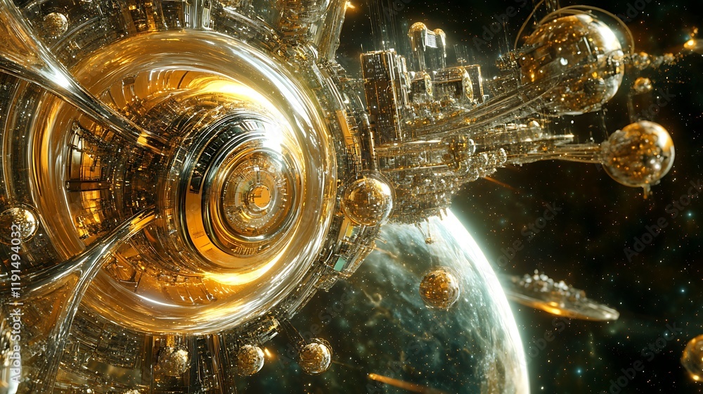 Digital art of a futuristic space colony with self-sustaining systems and advanced technology Digital art of a futuristic space colony with self-sustaining systems and advanced technology