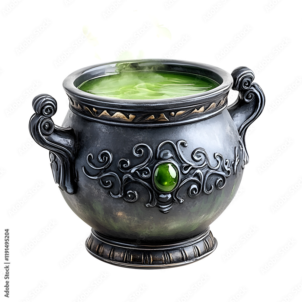 Mystical Witch Cauldron Brewing Green Potion for Halloween Decor Mystical Witch Cauldron Brewing Green Potion for Halloween Decor
